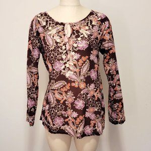 Eddie Bauer Peasant Chintz Burgundy Top Embroid. M